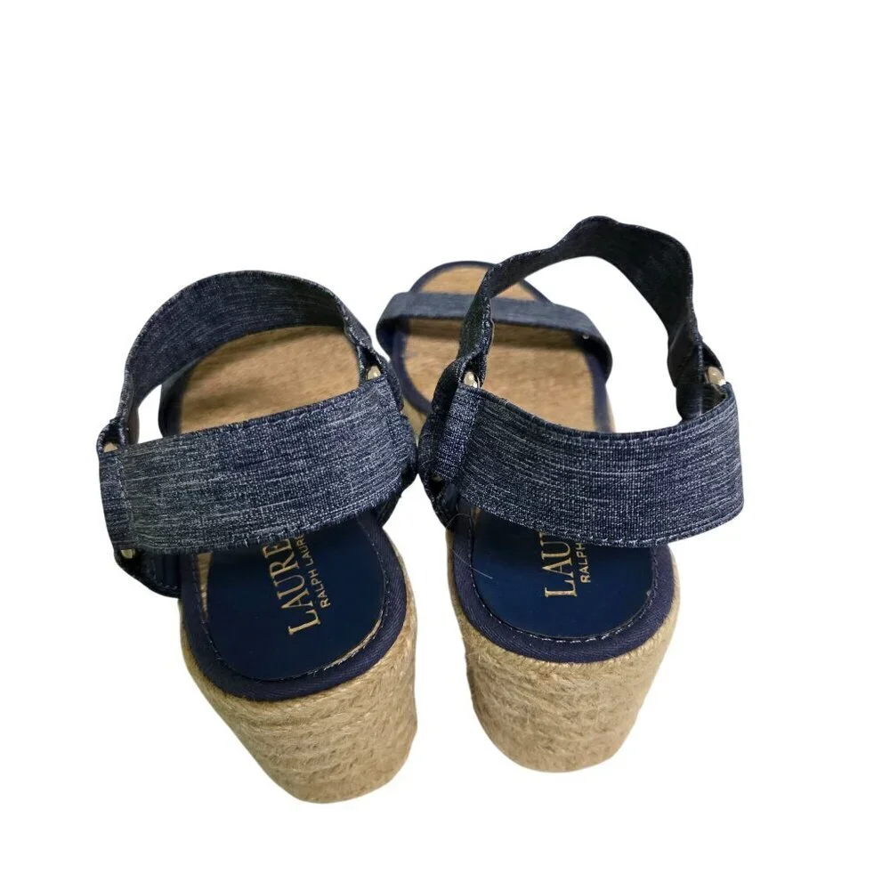 Lauren Ralph Lauren Ilene Denim Espardrille Wedge Sandals Size 7.5B